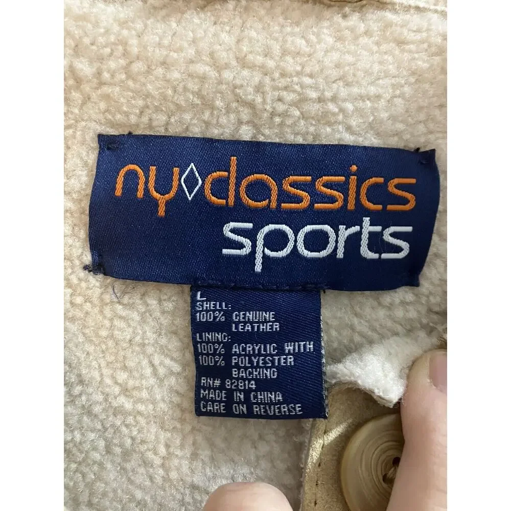 Vintage NY Classic Sports Suede Faux Fur Lined Shearling Jacket Size XL